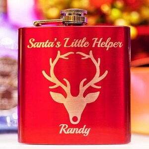 Petaca navideña grabada – Reno rojo, regalo personalizado