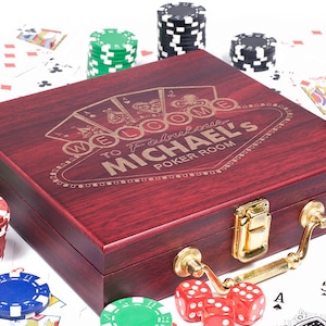 Customized Poker Game Box, w/Poker Chips /w Poker Cards,  Personalized Poker Gift Set for Father's Day, Christmas, Birthday, Poker Nights