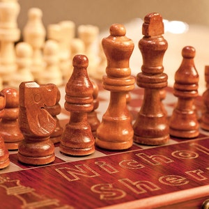 Personalized Chess Set &quot;King +Knight&quot;, Custom Engraved Rosewood Travel Chess Board, Unique Gift for Birthday, Anniversary, Chess Players