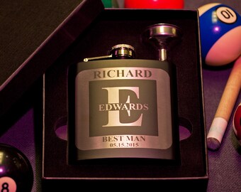 Flask in Gift Box, Personalized Groomsman Flask with Letter Design, Custom Engraved Gift, Wedding Flask with Funnel, Bachelor Party,Monogram