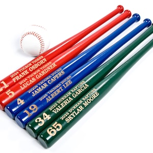 Personalized Baseball Bat, 18" Junior Baseball Bat, Gift for Player & Coach, Baseball Trophy, Award for Little League Team, Red, Blue, Green