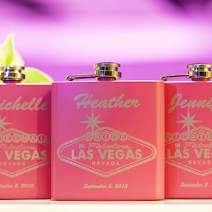 Personalized Bridesmaid Flask -Las Vegas Design, Customized Wedding Flask, Engraved Gift for Bride, Bridesmaids, Las Vegas Wedding Flask