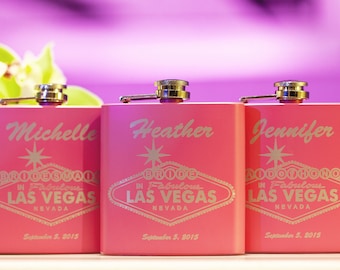 Personalized Bridesmaid Flask -Las Vegas Design, Customized Wedding Flask, Engraved Gift for Bride, Bridesmaids, Las Vegas Wedding Flask