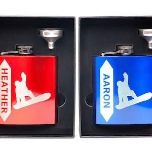 Snowboard Gift Flask, Personalized Gift for Ski Trip, Birthday, Christmas, Vacation, Snow Board Gift, Ski, Snow Slopes, Winter Wonderland
