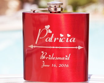 Beautiful Glossy Red Flask (fits perfectly in purse) - Personalized for Bridesmaids, Weddings, Birthdays, Custom Engraved, Stylish, Ladylike