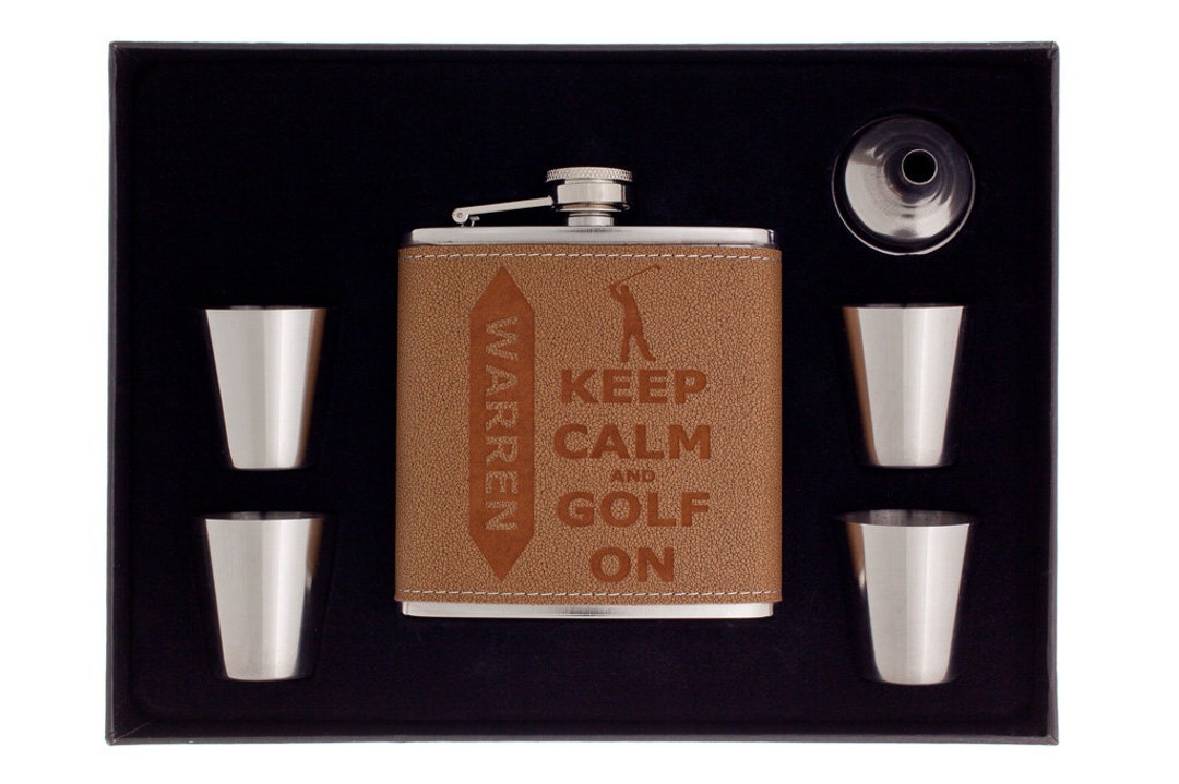Golfer Flask Gift Set, Personalized Flask "keep Calm and Golf On ...