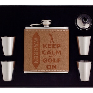Golfer Flask Gift Set, Personalized Flask "keep Calm and Golf On ...