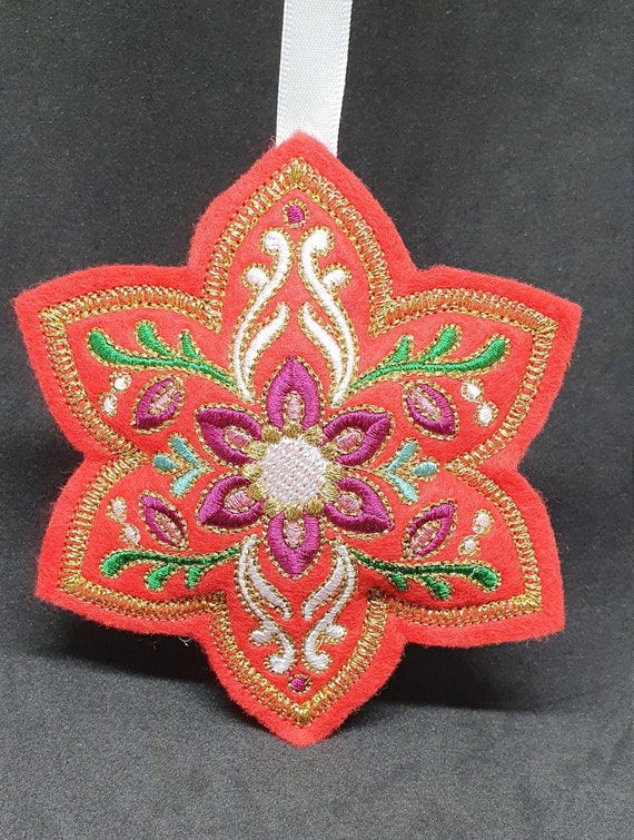 X054.   Festive filigree Christmas ornament - Poinsettia