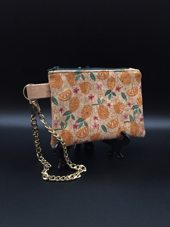 EFR - 0005 Pineapples design cork pouch with detachable wrist chain