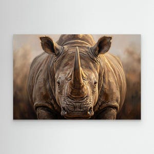 Cuadro de rinoceronte para pared – Pintura de fauna africana – Decoración de safari con los Cinco Grandes – Obra de arte con textura de la naturaleza – Lienzo listo para colgar