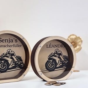 Wooden piggy bank Motorcycle, Personalized motorcycle gifts