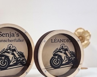 Wooden piggy bank Motorcycle, Personalized motorcycle gifts