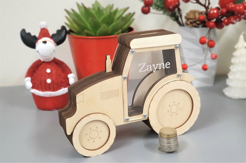 Wooden Piggy Bank Tractor Moneybox Birthday Gift Piggy Banks Etsy Canada