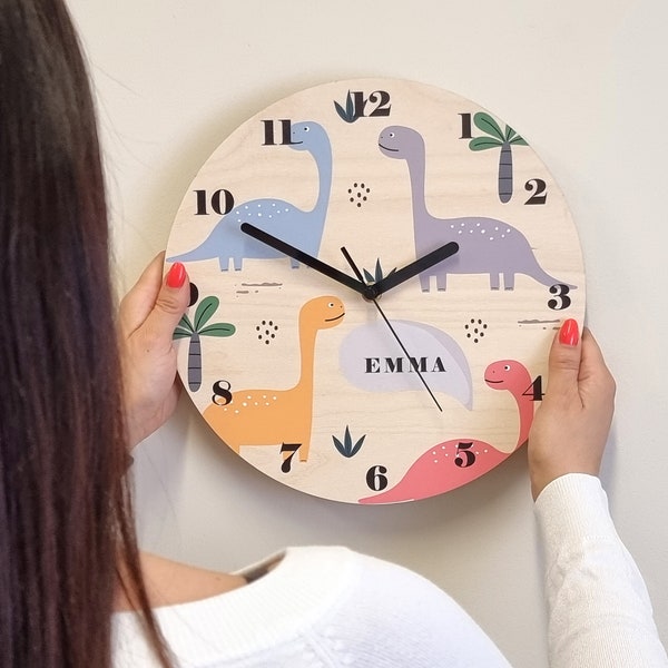 Dinosaur wall clock, Personalized wall clock, Dinosaur themed gift