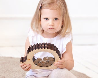 Wooden piggy bank for kids, Hedgehog gifts, Piggy bank wood