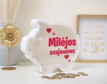 Personalisiertes Sparschwein für Mädchen - Spardose mit individuellem Namen, niedliches Geschenk für Baby, rosa Münzhalter