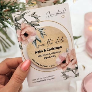 Holz Save the Date Magnet, Hochzeit Magnet, Floral Save the Date Karte, Minimalist Boho Save the Date Idee, Hochzeit Gunst
