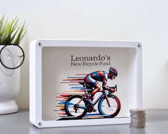Spersonalizowany fundusz rowerowy, Skarbonki 3D drukowane dla chłopców, Prezenty rowerowe, Prezent rowerowy, Prezenty wyścigowe dla mężczyzn, Prezent na rower wyścigowy
