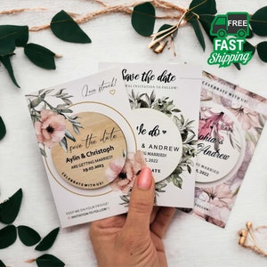 50 aimants en bois réservez la date, cadeaux de mariage floraux, verdure