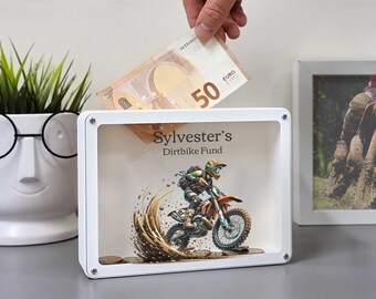 Personalized off road piggy bank - 3d printed piggy bank made of PLA plastic - Perfect birthday gift for enduro lovers!