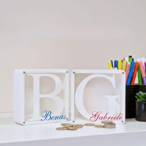 Hucha con letras personalizadas, Hucha con iniciales personalizadas para niños, Hucha con letras del alfabeto con nombre, Regalo para niños, Hucha con letras personalizadas