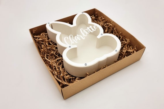 Salvadanaio Coniglietto In Legno Con Finestra Trasparente - Regalo Creativo Per Bambini E Pasqua - 5