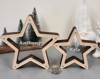 Wooden piggy bank, Nordic decor, Star personalized