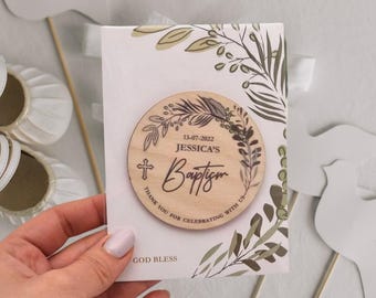 Baptism Favors Magnets, Personalized Souvenirs for Guests, Small Thank You Gifts, Greenery christening favors