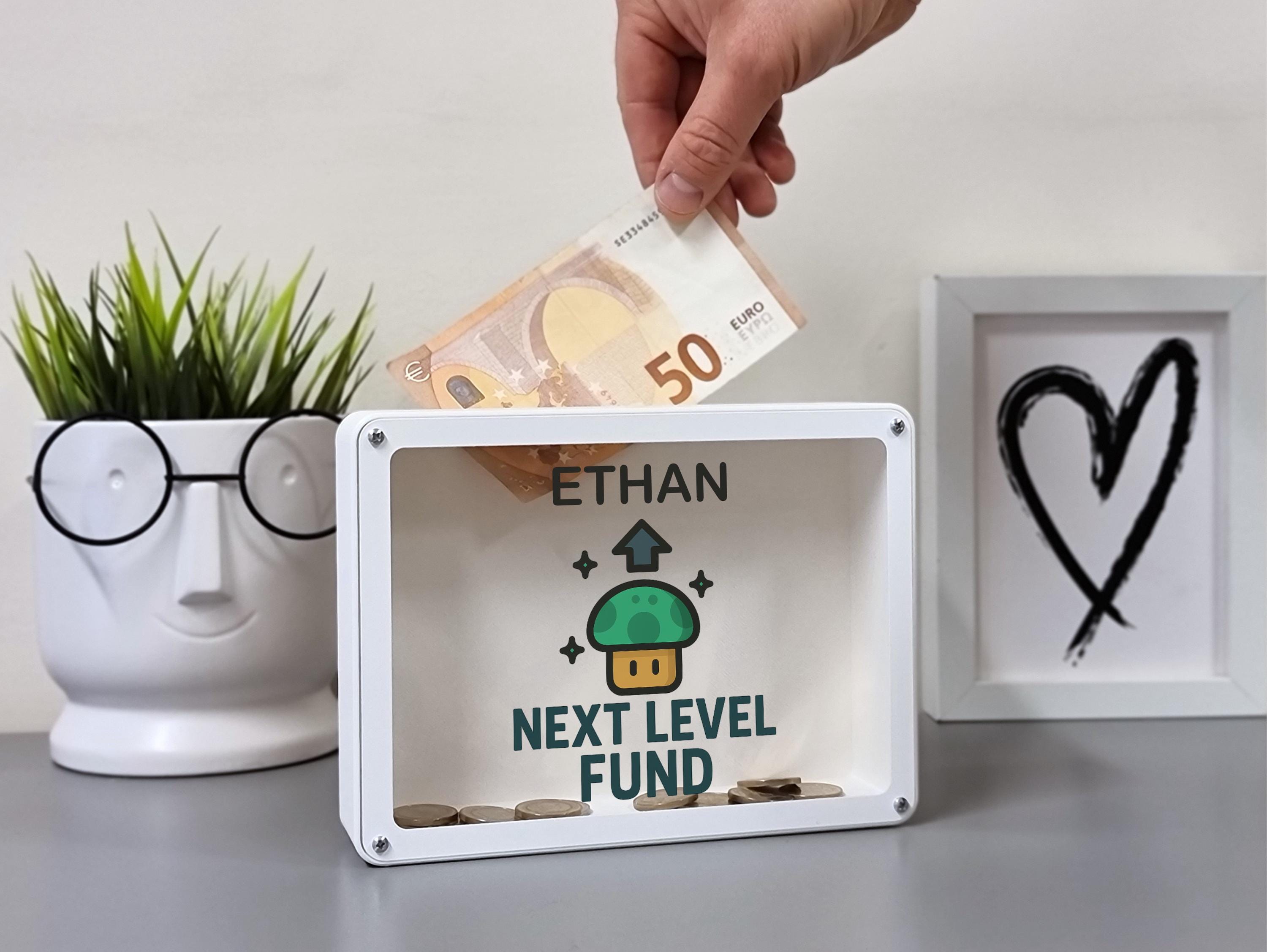 Funny Gamer Gift – Personalised Next Level Fund Box, Gaming Money Bank, Birthday Gift for Him, Gamer Room Decor