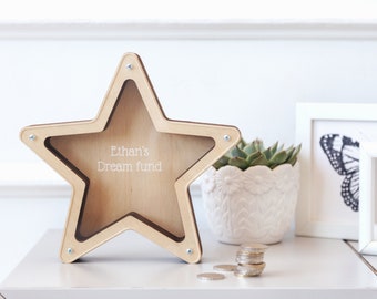 Alcancía estrella, Alcancías para niñas, Decoración nórdica, Banco personalizado