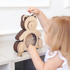 Wooden piggy bank for boys, bear shaped personalized bank, Piggy banks for girls