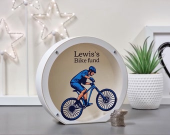 Spersonalizowany fundusz rowerowy, Skarbonki dla chłopców, Prezenty rowerowe, Skarbonka dla dzieci, Prezent rowerowy, Prezenty wyścigowe, Prezent dla miłośnika rowerów