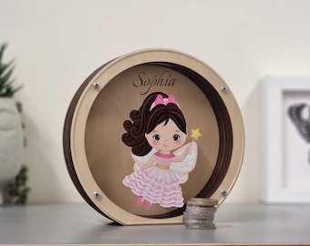 Regalo amante de las hadas, Alcancías de madera para niñas personalizadas