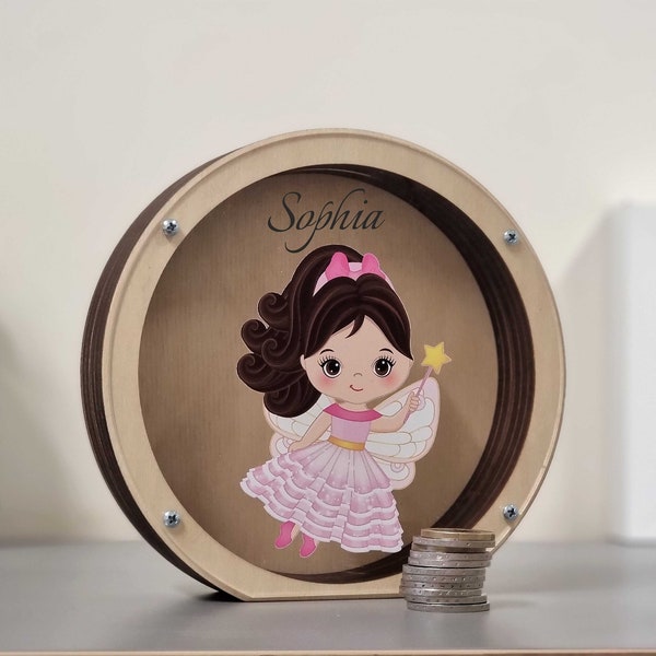 Fairy lover gift, Wooden piggy banks for girls personalized