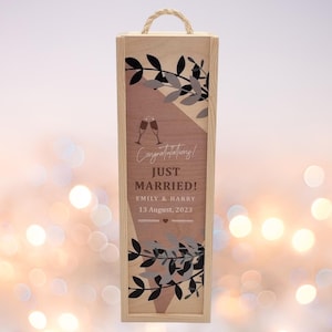 Personalized Wine Gift Box for Weddings & Anniversaries – Custom Wooden Bottle Box, Elegant Design, Gift for Couples, Housewarming Gift