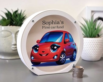 Personalized car piggy bank for girls, Cute and funny birthday gift for car lovers, 3d printed of PLA plastic