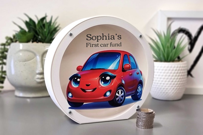 Personalized car piggy bank for girls, Cute and funny birthday gift for car lovers, 3d printed of PLA plastic Yes