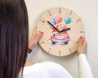 Personalized wall clock, Wooden clock for kids room, Wall decoration