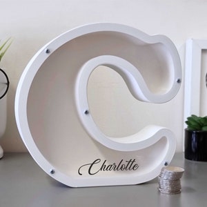 Alcancía con letras impresas en 3D, hucha personalizada: ¡regalo de bautizo perfecto para niños y niñas!