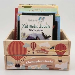 Kinderbuchregal, Personalisierte Bücherkiste, Bücheraufbewahrungsbox mit Luftballons