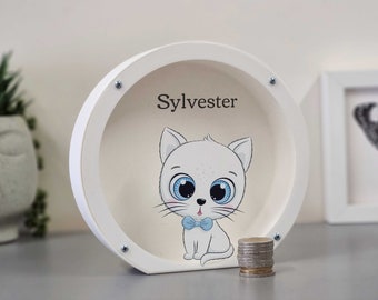 3D printed Cat piggy bank, Money box personalized, made of PLA plastic