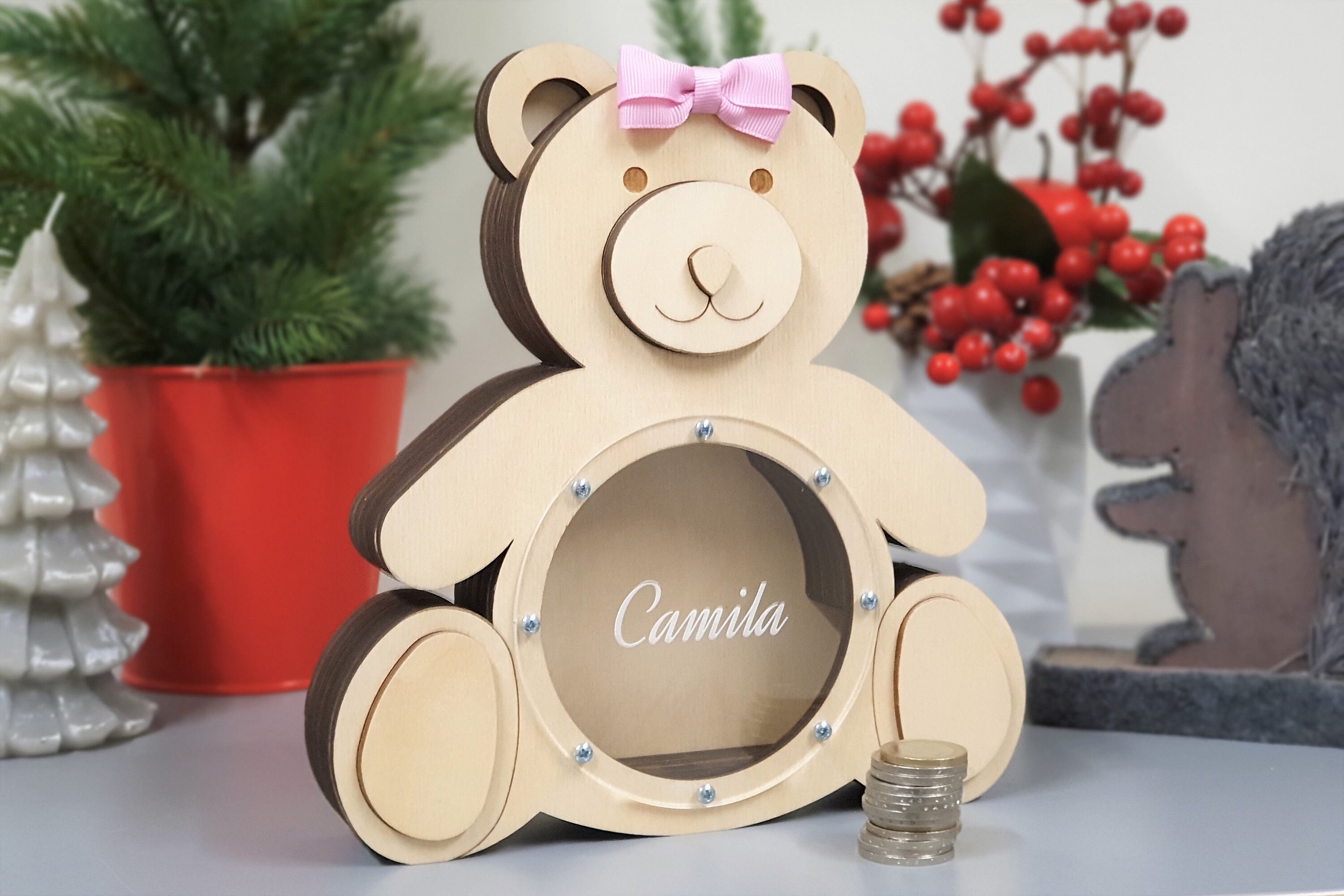 Piggy Banks for Girls Wooden Piggy Bank Personalized Bear Etsy
