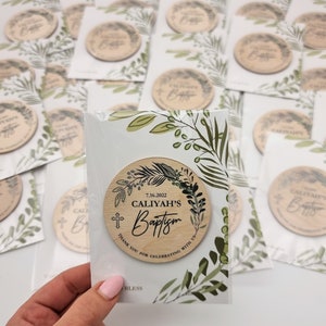 Custom Greenery Baptism Favor Magnets - Personalized Thank You Gift for Guests
