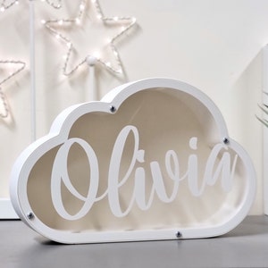Tirelire nuage personnalisée, cadeau tirelire enfant, nom personnalisé tirelire pour bébé fille ou garçon, décoration de chambre d'enfant, cadeau de baptême