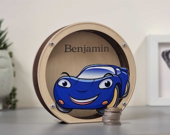 Tirelire voiture, tirelires en bois pour garçons personnalisées