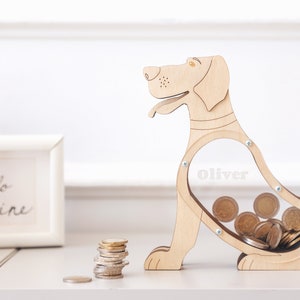 Personalisierte hölzerne Sparschwein - Hunde-Liebhaber-Geschenk-Idee, perfektes Geburtstagsgeschenk für Jungen oder Mädchen!
