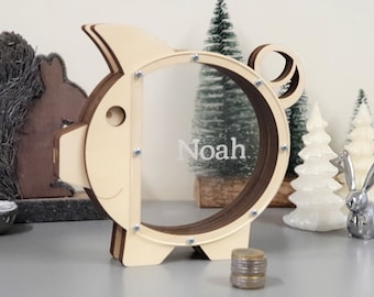 Wooden piggy bank adult, Personalized piggy banks for boys