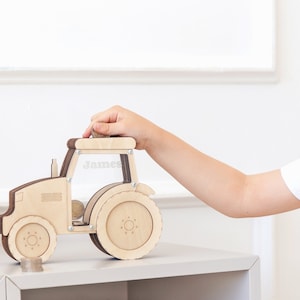 Wooden money box Tractor, Farm kid piggy bank, Piggy banks for boys personalized