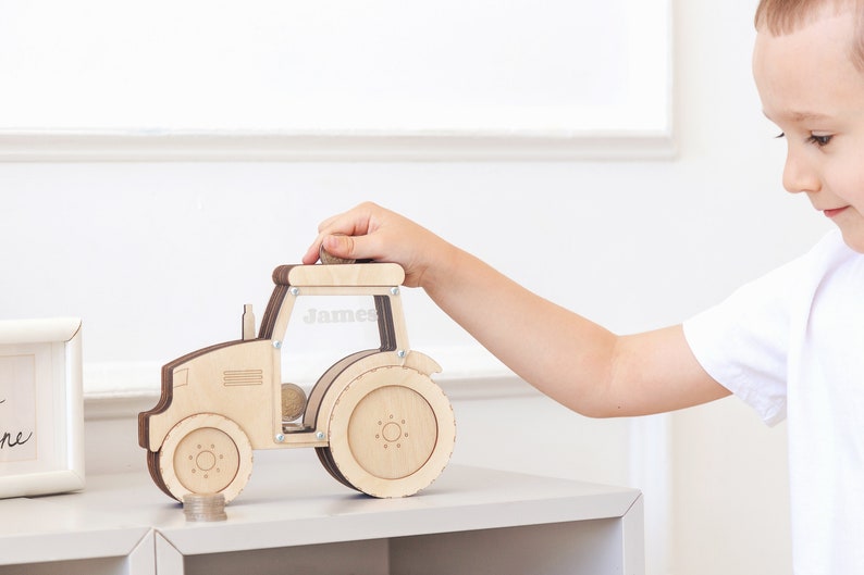 Wooden Piggy Bank Tractor Moneybox Birthday Gift Piggy Banks Etsy Canada