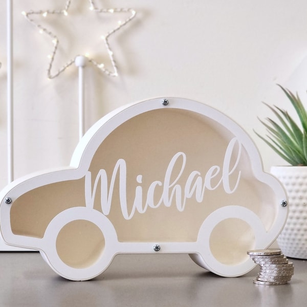 Hucha personalizada impresa en 3D para niños - Hucha de coche personalizable en plástico PLA - ¡Regalo navideño ideal!